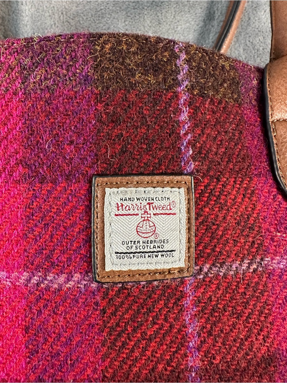 Harris Tweed Wool Handbag- Pink & Brown - Picture 2 of 8